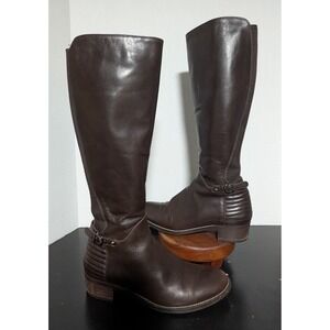 Aquatalia Women's Italian Leather Riding Boots Size 7 1/2  Dark Brown Block Heel